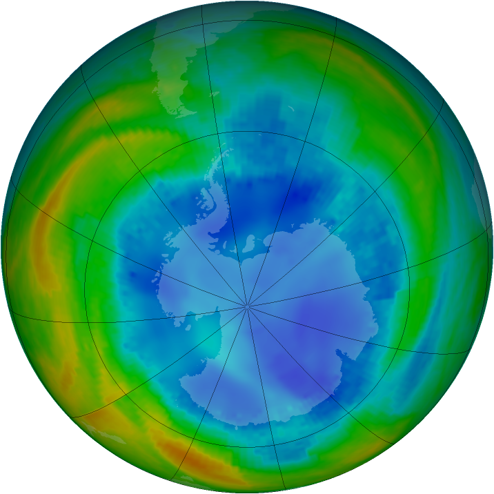 Antarctic ozone map for 12 August 2001